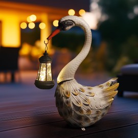 HONGLAND Solar Garden Statue Outdoor Swan Decor Bird Decor Lawn Ornament for Backyard Patio Porch Poolside（White）