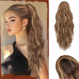 Sofeiyan Ponytail Hairpiece with Drawstring, Wavy Curly Ponytail Extension, 45 cm, Beach Ponytail Braid Extension, Synthetic Hairpiece for Women