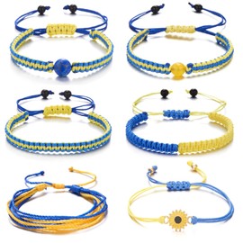 6Pcs Ukraine Bracelet for Women Men, Adjustable Hand Braided Ukraine Jewelry Pray for Ukraine, No Gemstone