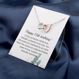 BAUNA 13 Year Old Girl Gift Ideas Double Circle Necklace 13th Gifts Birthday Necklace (13th birthday Heart necklace)
