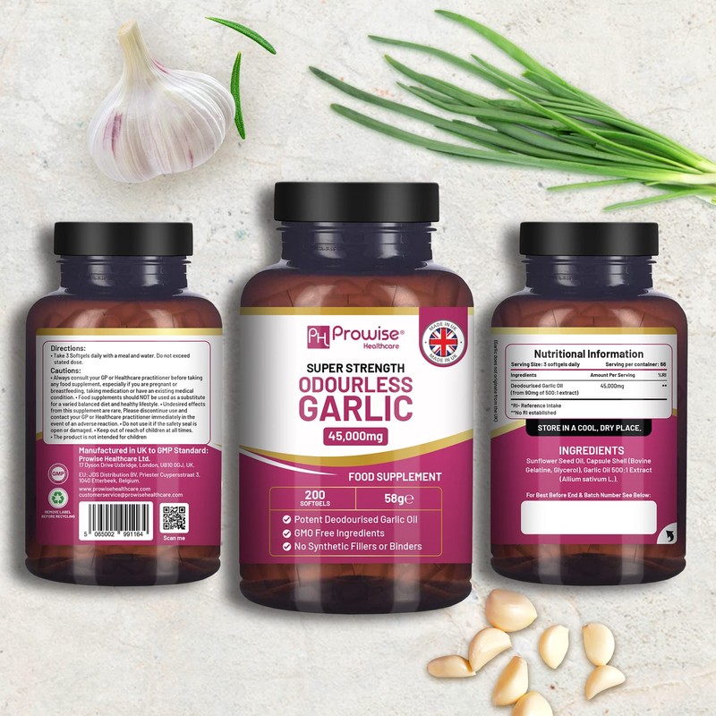 Premium Odourless Garlic Capsules - High Strength 45,000mg - 200