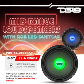 DS18 PRO-X6.4RGBCAP 6.5" Mid-Range Loudspeaker 500 Watts 4-Ohms Car Speaker with RGB Lights - Premium Quality Pro Audio Door Speakers for Car or Truck Stereo Sound System - 1 Speaker