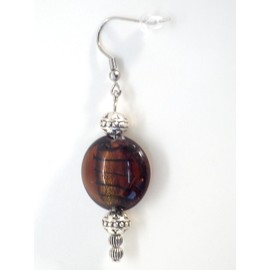 Handmade earrings in flat dark brown lampwork glass beads and silver-plated brass, vintage style, French craftsmanship