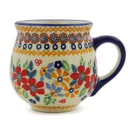 Polish Pottery 7 oz Bubble Mug (Summer Bouquet Theme) Signature UNIKAT + Certificate of Authenticity