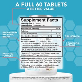 Great Oral Health Oral Probiotics for Mouth Bad Breath Treatment for Adults; Dentist Formulated Dental Probiotics for Teeth and Gums, Chronic Halitosis with BLIS K12 M18, Chewable Oral Health Tablets Strawberry Vanilla