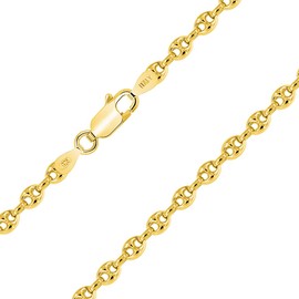 PLANETYS - Coffee Bean Chain Necklace 925 Sterling Silver 18K Gold-Plated Chain - Necklace - 3.2 mm Wide Various Lengths 40-45-50-55-60-65-70 cm, Sterling Silver
