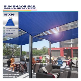 Windscreen4less 16' x 16' Sun Shade Sail Square Canopy in Ice Blue with Commercial Grade Customized