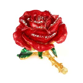 QIFU Hand Painted Red Rose Style Enameled Trinket Box Hinged, Unique Gift for Family(QF1721)