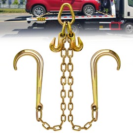 SENKEYFE G80 V Bridle Chain 5/16" × 2Ft Tow Chains with 15" G70 J Hook and Grab Hooks Heavy Duty Trailer Transport Tow Chain Bridle with 5400 Lbs Working Load Limit Car Trailer Accessories for Flatbed