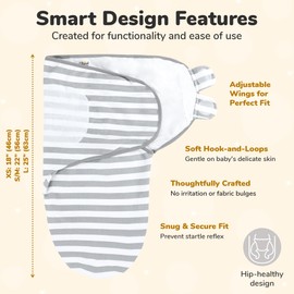 Mama Cheetah Organic Baby Swaddle Blanket, Adjustable Newborn Swaddle Sleep Sacks, Easy Swaddles for Boys and Girls 0-3 Months, Nursery Swaddling Essentials, 3-Pack, Grey