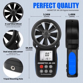 Digital Anemometer,Handheld Wind Speed Meter,Airflow Gauge Measures Wind Velocity Temperature for HVAC CFM,Weather Tester with Wind Chill Backlight