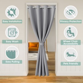 HOMEIDEAS Doorway Curtains, Privacy Grommet Closet Curtain for Bedroom, Blackout Temporary Door, Accordion Door Coverings, Tie Back Insulated Drape, Light Grey, W39 x L78 Inch, 1 Panel