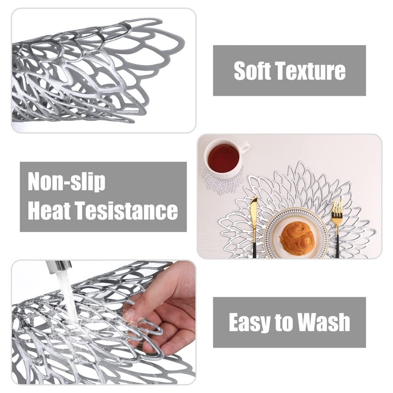 HEYOMART Round PVC place mat set, washable place mats, round,