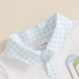 Baby Boy Summer Clothes Golf Embroidery Collared Shirt Toddler Polo Shirt Plaid Shorts Set Cute Baby Boy Golf Outfit(A-Blue Golf,12-18 Months)