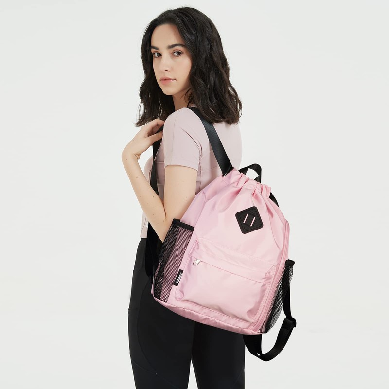 WANDF Drawstring Backpack Sports Gym Bag with Shoes Compartment, Water-Resistant
