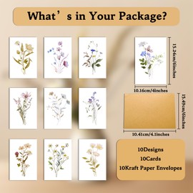 OPUHOHR 10 Hochzeitskarten, Blanko Karten mit 10 Umschlägen, Geburtstagskarten Postkarten Set, Kartenset Danke Karte Geburt, Jubiläum, Hochzeit, Taufe