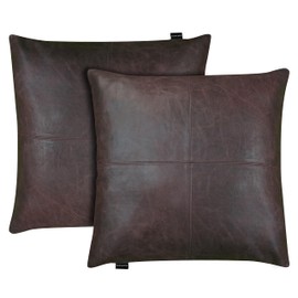 KUIRMODA Lambskin Leather Pillow Cover - Decorative Sofa Cushion Case - Throw Covers for Living Room & Bedroom, 18x18 Inches - Brown Crunch Plain Pack of 2