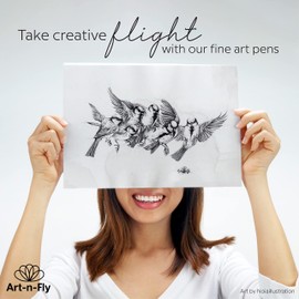 Black Fine Point Pens Set of 6 - Drawing Fineliner Pens with Japanese Archival Ink and Various Size Tip - No Bleed Marker Fine Tip Pens for Art Drawing, Sketching, Artist Detailing & Drafting