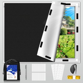 Blackout Blinds 300x145cm, Blackout Curtains for Bedroom, Cuttable Temporary Blackout Shades Film with 20 Hook and Loop Straps, 30 Nano Stickers for Baby Room, Travel Rv, Dorm or Office