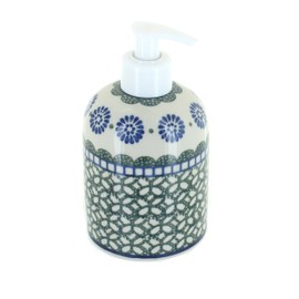 Blue Rose Polish Pottery - Green Maia Soap Dispenser - 5.5" Tall - Hand-Painted Polish Pottery Ceramic Bathroom Accessories