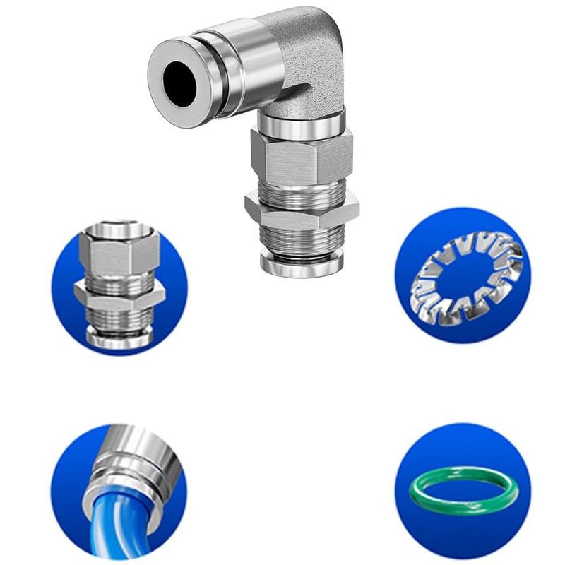 Jienk 2Pcs 304 Stainless Steel Bulkhead Elbow 1/4" x 1/4"