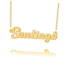 LoEnMe Jewelry Customized Santiago Name Necklace Stainless Steel Gold Plated Custom Made of Last Name Gift for Family