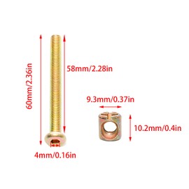 Lilaly 10 Set Barrel Nut and Bolt M6 Barrel Nut Barrel Bolt Cross Dowel Nut Furniture Bolts and Barrel Nuts 60mm