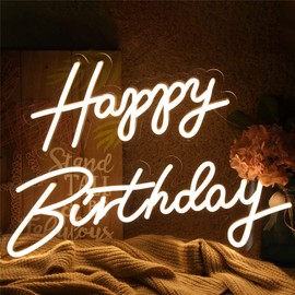 ATOLS Happy Birthday Large Neon Sign for Wall Decor, with Dimmer Switch, 12V Reusable Happy Birthday Neon Light Sign for All Birthday Party Decoration, Size-Happy 16.5x8inch, Birthday 23 X 8inch