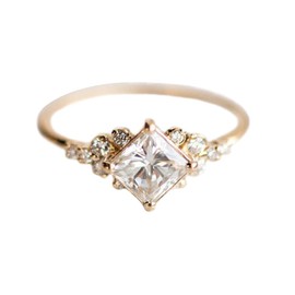 Sdouefos Vintage Ring Gold Plated Engagement Ring Diamond Wedding Ring 14k Gold Milgrain Band for Women (T 1/2)