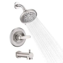 RAINREVIVE Replacement Faucet Shower Trim Kit for Delta 1300/1400 & 13/14 Series, Tub Shower Faucet Set, High Pressure 9-Setting Rain Shower Head - Brushed Nickel (Valve/Cartridge Not Included)