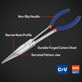 11 Inches Long Reach Pliers, Extra Long Straight Needle Nose Pliers with Serrated Jaws, Long Handle Nose Plier for Hard to Reach Narrow Spaces