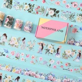 NOTIONSLAND 4 Rolls Aesthetic Washi Tape Set, PET Washi Tape, Multi-Pattern Decorative Washi Tape for Journaling, Bullet Journals, Planner, Arts for Crafts