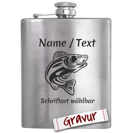 Fishing Gift Hip Flask with Engraving, Angler Gifts for Men, Gift Idea Men, Dad and Grandpa for Birthday, Retirement, Father's Day