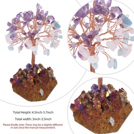 Cheungshing Amethyst Rose Quartz Aquamarine Crystal Tree with Rainbow Titanium Crystals Base, Healing Chakra Money Bonsai for Home Office Desk Decor