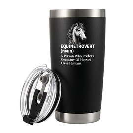 Panvola Equinetrovert Definition Horse Lover Equestrian Gifts From Mom Dad Friends Introvert Gifts Vacuum Insulated Tumbler with Lid and Straw 20 oz Black