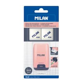 MILAN® Compact 1918 Series Pink Sharpening Blister Pack + 2 Replacement Erasers