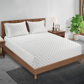 LANE LINEN Sheets for Split King Adjustable Bed – 450 Thread Count 100% Cotton Bedsheets, Soft & Breathable Sateen Sheets, 15” Deep Pocket, Hotel Sheet & Pillowcase Sets, Polka Dot Black