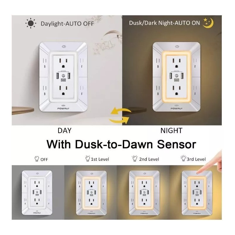 POWRUI Multi Plug Outlet Surge Protector - 6 Outlet Extender