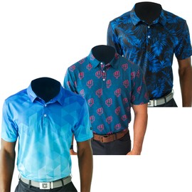 YATTA GOLF Favorite Blues Collection Golf Polo (Baby Fade, Midnight Blue and Desert Heat) - Men's L - Athletic Fit, Wrinkle Resistant, Moisture Wicking, 4-Way Stretch