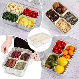 Fuukou Mini Snack Box Container,Portable Snack Tray,Portable Snack Containers,SnackleBox 4 Compartments,Clear Organizer for Fruits Snackle Box,Nuts Candy Trays and Spice Organizer