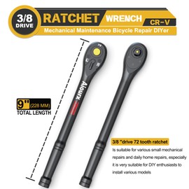 Aiourx 3/8" Drive 230 mm Ratchet Handle, 72-Tooth Ratchet Wrench, Quick Release Reversible Ratchet, CR-V Steel, Mechanical Maintenance, Automobile and Motorcycle Repair