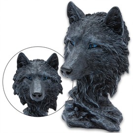K EXCLUSIVE Black Wolf Head Sculpture | Real Likeness | Polyresin Statue | Hand-Painted Details | Perfect for Home or Office Decor | Height 6.25"