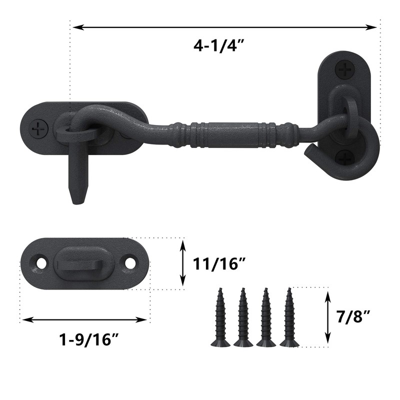 skysen 4” Privacy Hook Latch for Sliding Barn Door, Black(2802)
