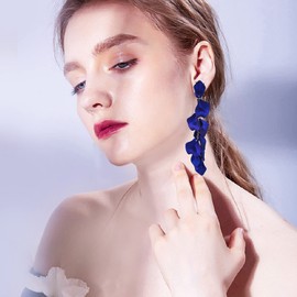Summer Boho Long Acrylic Rose Petal Earrings Exaggerated Flower Floral Tassel Drop Dangle Earrings for Women Great for Party, Metal Acrylic, No Gemstone
