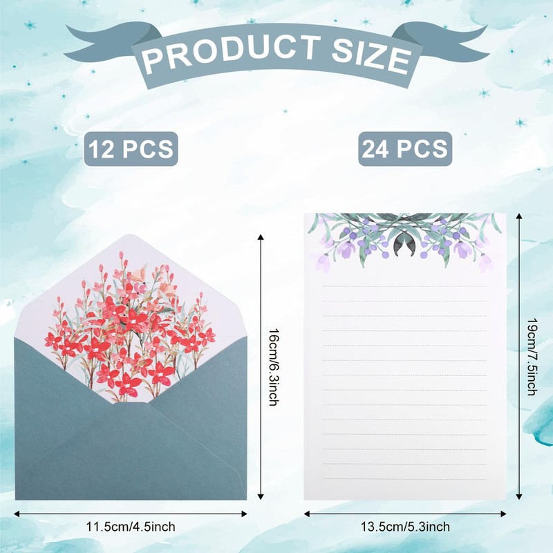 Pack of 24 Flower Writing Papers, with 12 Flower Paper