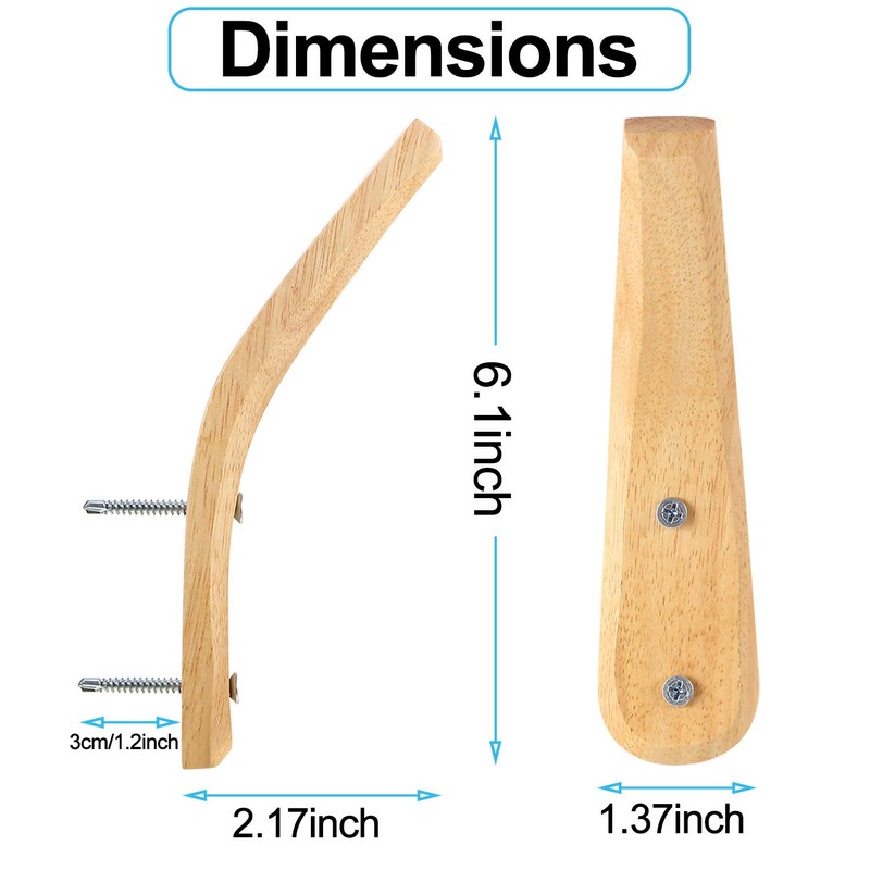 Boao 4 Pieces Wood Hooks for Towels Wall-Mounted Natural Wood