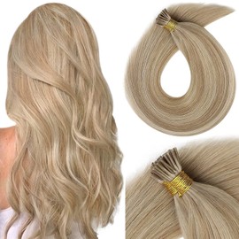 Sunny I Tip Human Hair Extensions Ash Blonde Highlight Golden Blonde Pre Bonded Hair Extensions Blonde Highlighted I tip Extensions Human Tip Hair Extensions 20inch 1g/s 50strand 50G/Pack