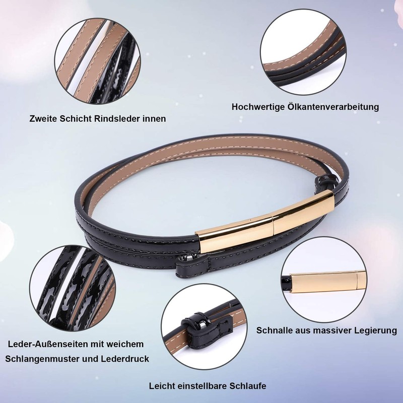 WERFORU Pack of 2 Women's Thin Leather Belts Adjustable Fashion