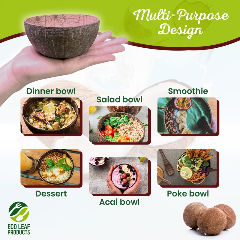 Eco Leaf 10-Pack 350ML Natural Coconut Bowls| Natural Coconut Shell