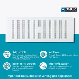 9 x 3 Adjustable Flyscreen Vents White Plastic Internal Vent Covers Hit & Miss Air Vent Cover Ventilation Grilles Air Vent Grille Cover for Cupboard Wardrobe Ventilation Pack of 2.